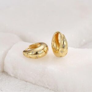14K Gold Hoop Star Burst Earrings